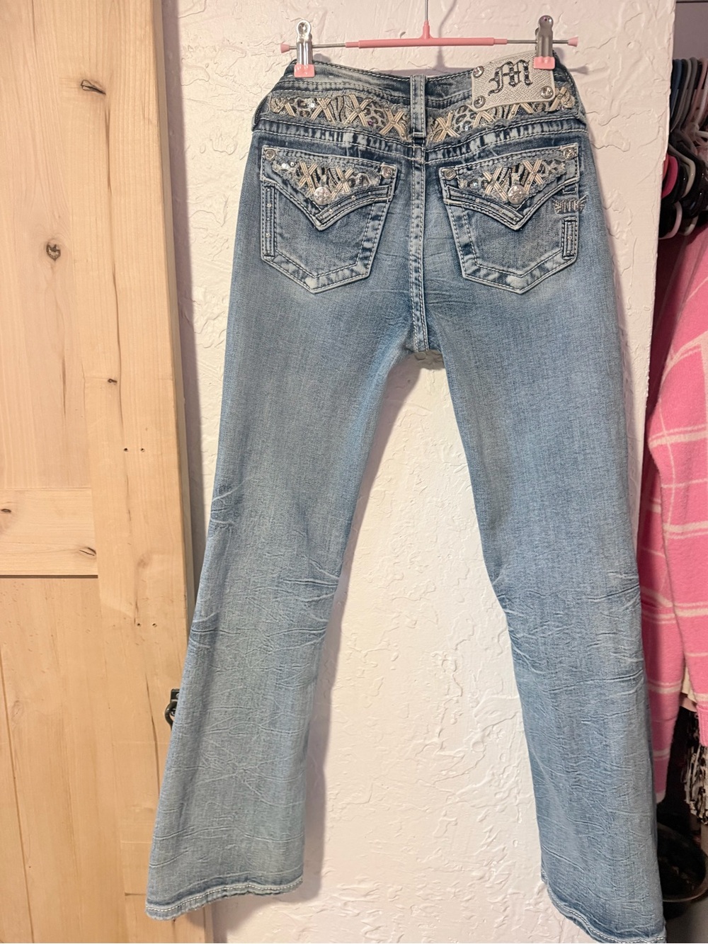 Miss Me Light Blue Embellished Flare Jeans in excellent condition